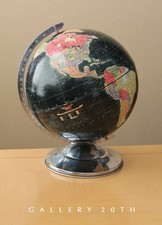 SUPERB VTG MCM CHROME BLACK GLOBE WORLD MAP LIBRARY ART DECO ERA ATOMIC DECOR picture