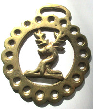 Vtg. British Brass Horse Equestrian Bridle Medallion picture