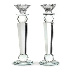 Allgala Set of 2 Crystal Glass Pillar & Ball Candlesticks, Reverse Tapered 10