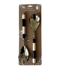 Artistic Accents Set of 2 Salad Servers Black & White Striped Gold Glam New picture