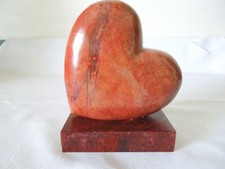 Heart Shape Paperweight w/ Base Solid Brown Marble Alabaster 6