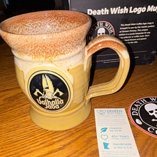 Death Wish Coffee Co. Valhalla Java Deneen Pottery Ceramic Logo Mug 2020 B6 picture