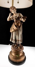 Massive Marbro Lamp with Shade 48in Chalkware Girl Reading Vtg Needs Restoration picture