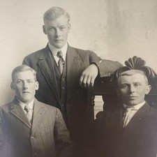 Vintage C1910s Three Men Suits Portrait RPPC Real Photo Postcard 3.5x5.5 picture