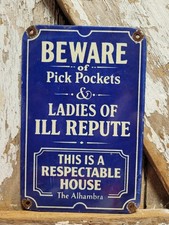 VINTAGE BROTHEL PORCELAIN SIGN RARE OLD ALHAMBRA HOTEL GENTELMANS STRIP CLUB 10