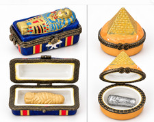 Egyptian King Tut Sarcophagus Pyramid Hinged Trinket Boxes Set of 2 picture