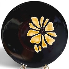 VTG Studio Pottery High Gloss 13” Charger Platter Golden Daisy On Espresso picture
