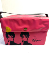 Vintage Carousel Twiggy Hot Pink Vinyl Wig Case Mod 1960s Beauty Storage Box picture