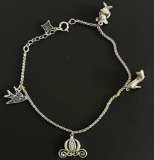 Enchanted Disney Cinderella Charm Bracelet Blue Topaz Diamond Silver 10K Rose  picture
