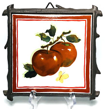 HALLMARK CAST IRON APPLES TRIVET Ceramic Tile Red Branch Butterfly Wall Hanging picture