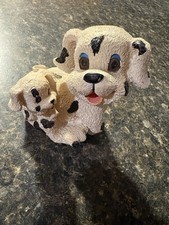  Vintage 90s Resin Dalmatian Mother & Puppy Dog Figurine – Textured Collectible picture