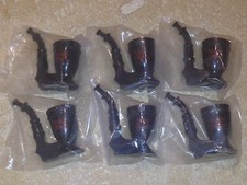 6 Vintage RUMPLE MINZE SCHNAPPS Tobacco Pipe Shaped Shot Glass Black Plastic picture