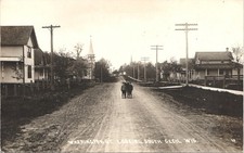WARRINGTON STREET cecil wi real photo postcard rppc wisconsin dirt road kids picture