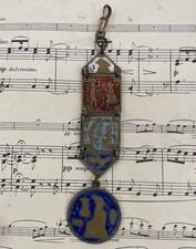 Rare Antique French Enameled Egyptian Revival Pharaoh Sphinx Chatelaine c1920 picture