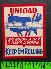 Vintage Keep em Rolling War Train Military Poster Stamp picture
