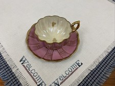 Vtg Royal Sealy China Pink Pearlescent Footed Gold Trim Tea Cup & Saucer picture