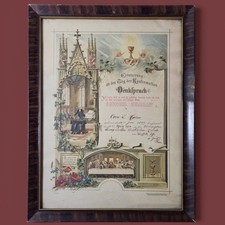 Antique German Confirmation Certificate 1910 Buffalo NY Framed Religious Art picture