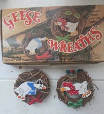 Vintage Emson Geese Wreaths Ornamental Magnets Set of 2 Country Goose 1985 Box picture