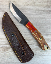 Hand Forged Damascus Steel Hunting Knife Fixed Blade Wood Handle Leather Sheath picture