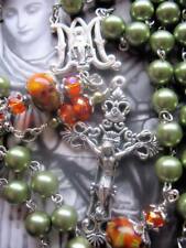 Handmade Olive Green Pearl Rosary with Handmade Lampwork Our Father Beads Blest picture