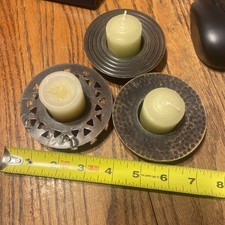Vintage Eclectic Cast Metal Tea Light Candle Holder Trio 3 Brutalist, picture