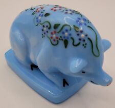 Vintage Retired Blue Slag Boyd Glass Pig Hand Painted 'Suee the Pig