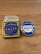 Vintage White Cloverine Salve Tin Bright Graphics With Salve Inside Great Colors picture
