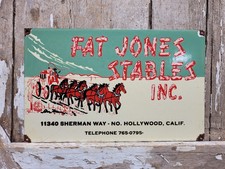 VINTAGE FAT JONES STABLES PORCELAIN SIGN OLD HOLLYWOOD CALIFORNIA HORSE COACH picture
