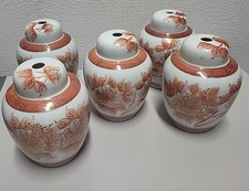 Vtg Edsin Porcelain Ginger Jar Decor 5 Lot Orange White Mcm Japan Set picture