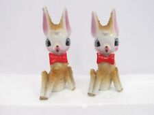 Vintage Pair 50's Deer Fawn Figurines Sugar Salt Texture Japan Big Eyed Kitschy picture