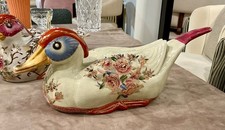 Large Chinese Porcelain Mandarin Duck Crackle Glaze Hand Painted Peonies Gold picture