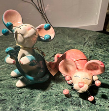 WhimsiClay by Amy Lacombe Clay Mouse Ornaments Set of 2 Blue Pink 2004 picture