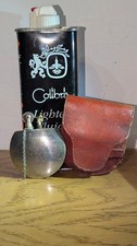 Vintage 1930s Art Deco Silver Plated Petrol Lighter RL Marked - Red Leather Pouc picture