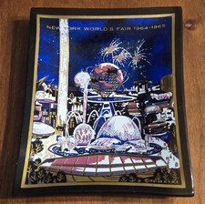 Vtg 1964-65 New York World's Fair Ashtray Trinket Dish Smoked Glass Convex Retro picture