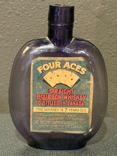 Antique FOUR ACES Bourbon Whiskey Bottle Amethyst Purple Glass Prohibition Era picture