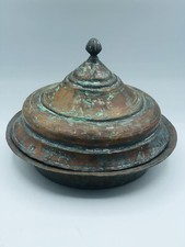 Antique Handmade  Covered Bowl Copper And  Tin Gorgeous Patina OLD picture