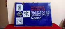 1950s Binny Fabrics Antique Vintage Advt Tin Enamel Porcelain Sign Board E49 picture