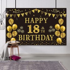 Gold Black 18th Birthday Backdrop for Girls Boys(5.9 X 3.6 Fts) | 18th Happy ... picture