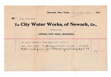 1913 Billhead,,  City Waterworks of Newark ,  Newark, NY picture