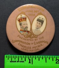 Vintage 1902 Coronation of Charles Petrie Lord Mayor Pinback Pin picture