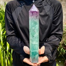 2.24LB Natural Rainbow Fluorite Obelisk Quartz Crystal Wand Tower Point Healing picture