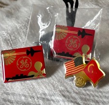 vtg general electric logo hat lapel pins lot of 3 turkey friendship jet ship picture