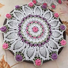20in Vintage Hand Crochet Flower Doily Round Cotton Lace Table Cover Topper Mat picture