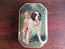 VINTAGE WALTER'S PALM TOFFEE TIN ST. BERNARD WITH LITTLE BOY MADE IN ENGLAND picture