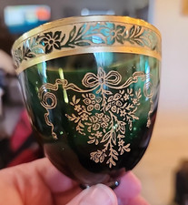 Pair Tiffin Melrose Green Gold Encrusted Cordial Glasses 5⅝