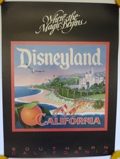 Vintage 1988 Disneyland Poster Orange Crate Label Art Where the Magic Begins picture