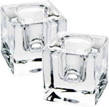 2PCS Square Glass Taper Candle Holders, Crystal Clear, Wedding & Dining picture