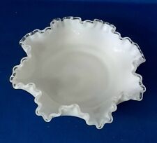Fenton White Silvercrest Ruffled Edge Bowl With Clear Rim picture