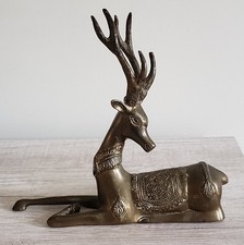 Sarreid Style MCM Brass Resting Reindeer Statue Hollywood Regency 8 1/4” Long picture