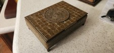 Vintage Mexican Mosaic Glass Brass Box with Inlaid Aztec Calendar Medallion... picture
